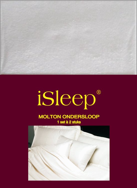 Emballage iSleep taie de protection molleton, avec une photo de linge de lit repassé.