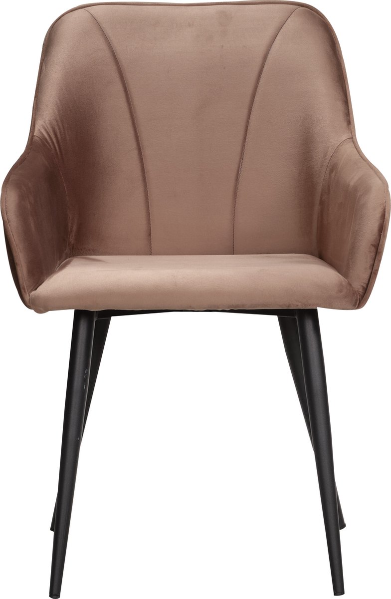 Soof&Tess - Genoa Eetkamerstoel - Bruin - Fluweel - Velvet - Industrieel - Met armleuning - Easy Clean Stoffen - Hoge Kwaliteit