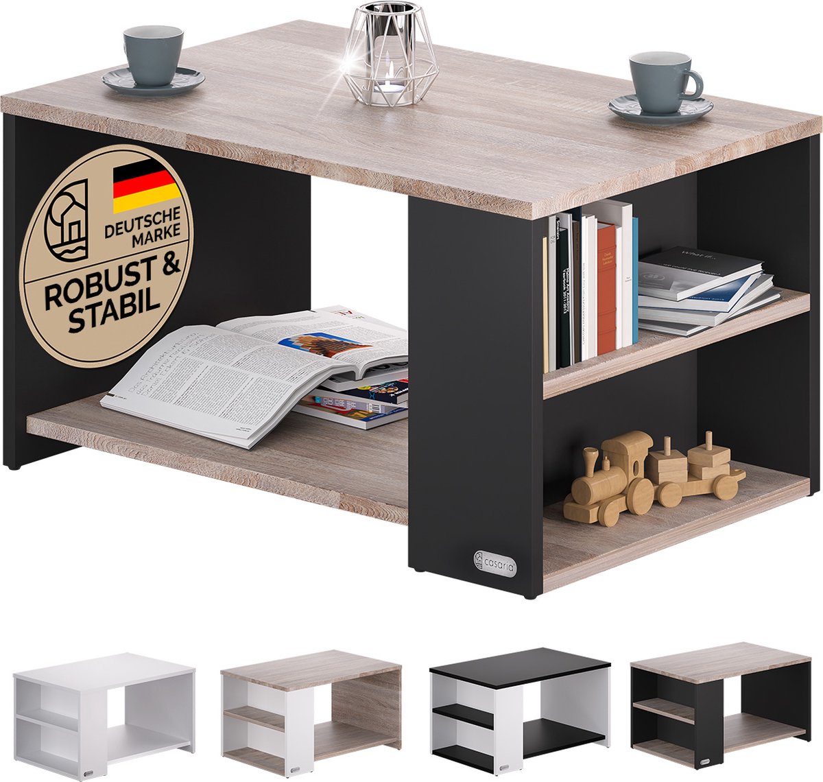 CASARIA Table basse Compartiments de rangement - Résistant aux rayures  90x59x48cm 