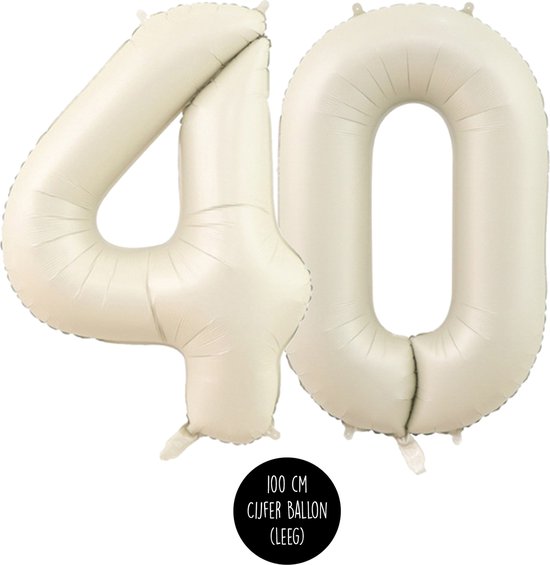 Cijfer Helium Folie ballon XL - 40 jaar cijfer - Creme - Satijn - Nude - 100 cm - leeftijd 40 jaar feestartikelen verjaardag