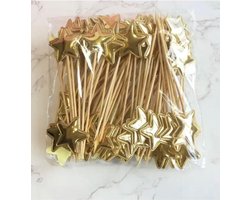 Akyol - 15 x ster partyprikkers – houten cocktailprikkers - prikkers - versiering op tafel - cocktailprikkers - party prikkers - Feestje – Verjaardag - prikkers voor een feestje - cocktailprikkers - Feest prikkers - cocktailprikkers - prikkers st