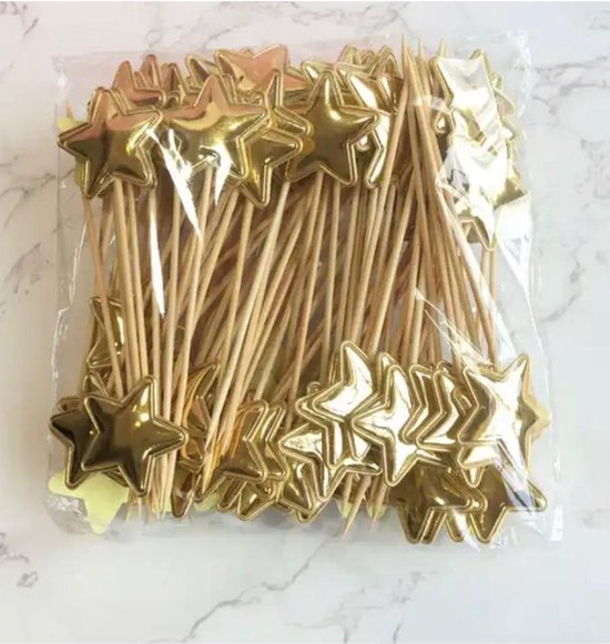 Akyol - 15 x ster partyprikkers – houten cocktailprikkers - prikkers - versiering op tafel - cocktailprikkers - party prikkers - Feestje – Verjaardag - prikkers voor een feestje - cocktailprikkers - Feest prikkers - cocktailprikkers - prikkers st