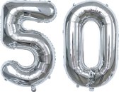 Folie Ballonnen XL Cijfer 50 , Zilver, 2 stuks, 86cm, Verjaardag, Feest, Party, Decoratie, Versiering