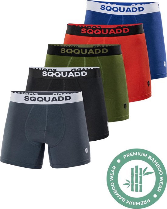 SQQUADD® Bamboe Sous-vêtements Men - Pack de 5 Boxers - Taille XXL - Comfort et Qualité - Pour Homme - Bamboo - Zwart/ Grijs/ Vert / Rouge / Blauw