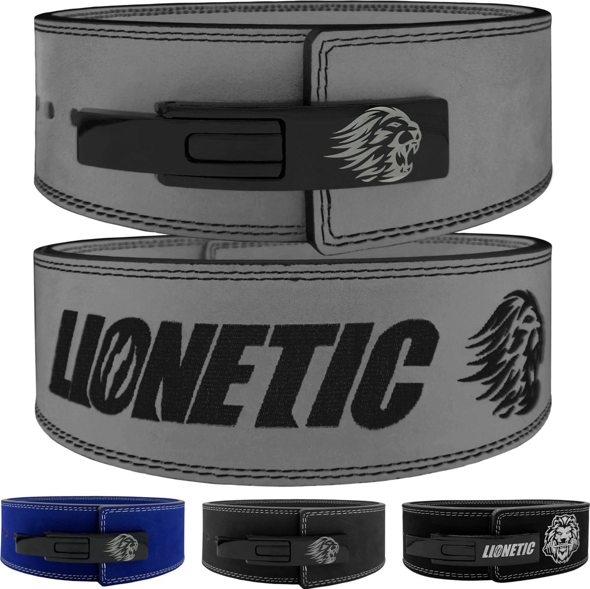 Lionetic Lifting Belt - Premium Lever Belt - Powerliftig Riem - Clip Sluiting - Powerlifting/Bodybuilding - Krachttraining Accessoires – Harbor Grey – S