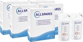 Vijf dozen AllSpares ontkalker voor koffiemachines, met twee flacons van 100 ml per doos.