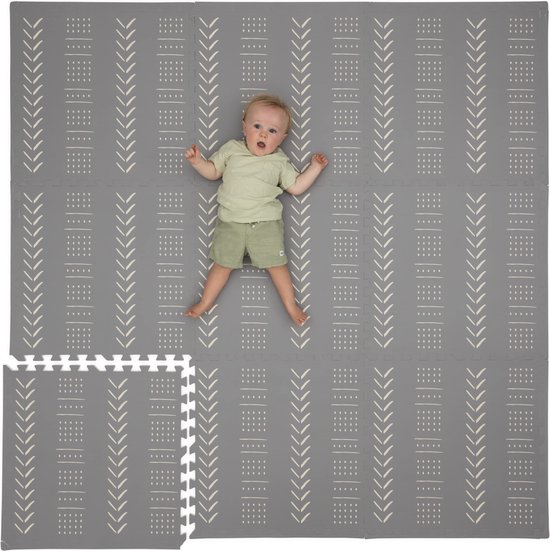 Childlike Behavior® Childlike Behavior speelmat baby - kruipende mat - Baby Play Mat - Baby Puzzle Mat - Extra Large Play Mat 182X182cm - Babymat - Baby, peuters en kinderen - 9 stuks (61x61x1cm) grijs