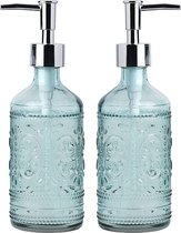 Whole Housewares® Soap and Lotion Dispenser Bottles Made of Molded Glass with Plastic Pump - 350 ml - 2 Set (Blue)