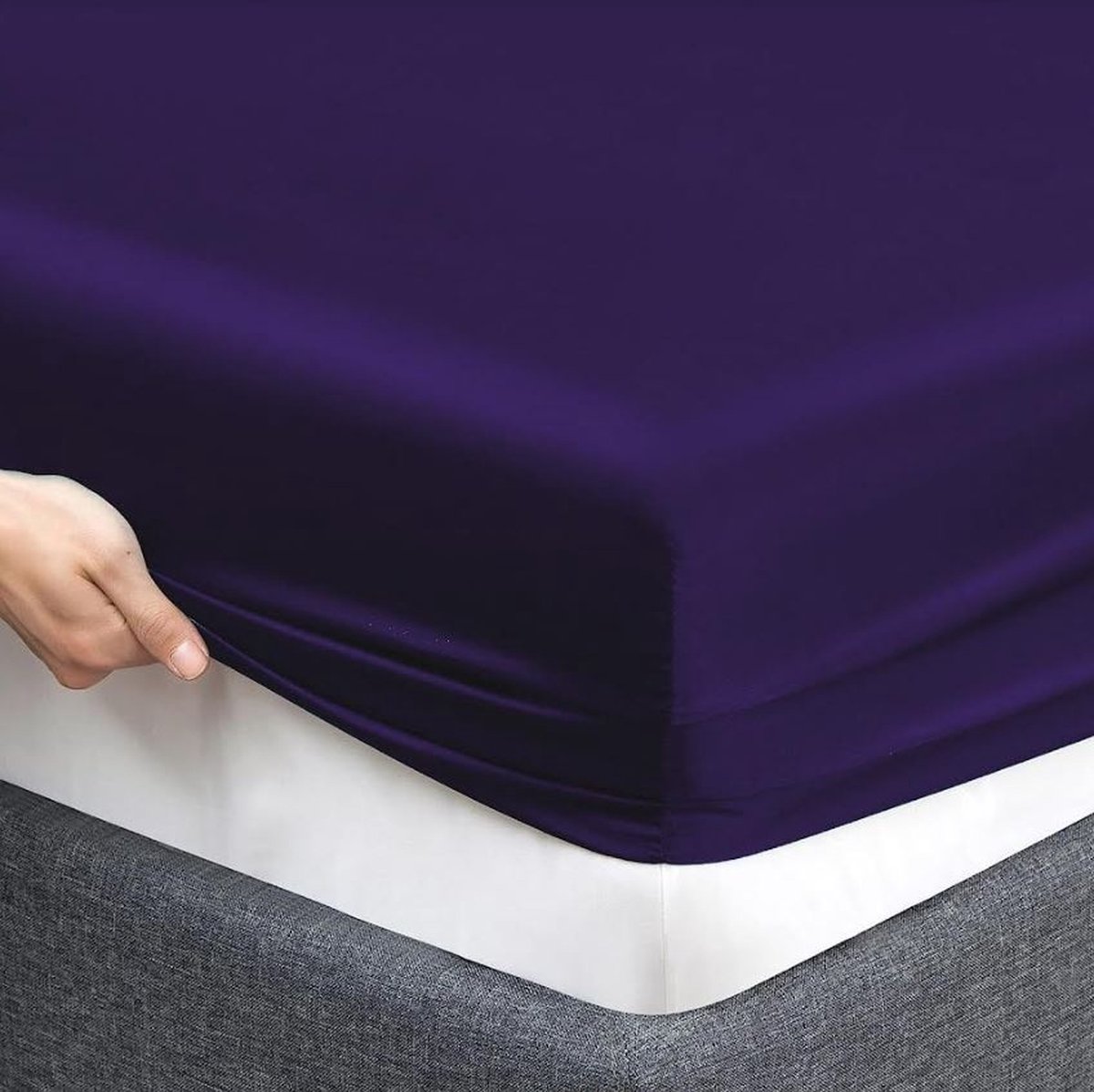 Decoware Glans satijn hoeslaken - Paars - 160x200 cm