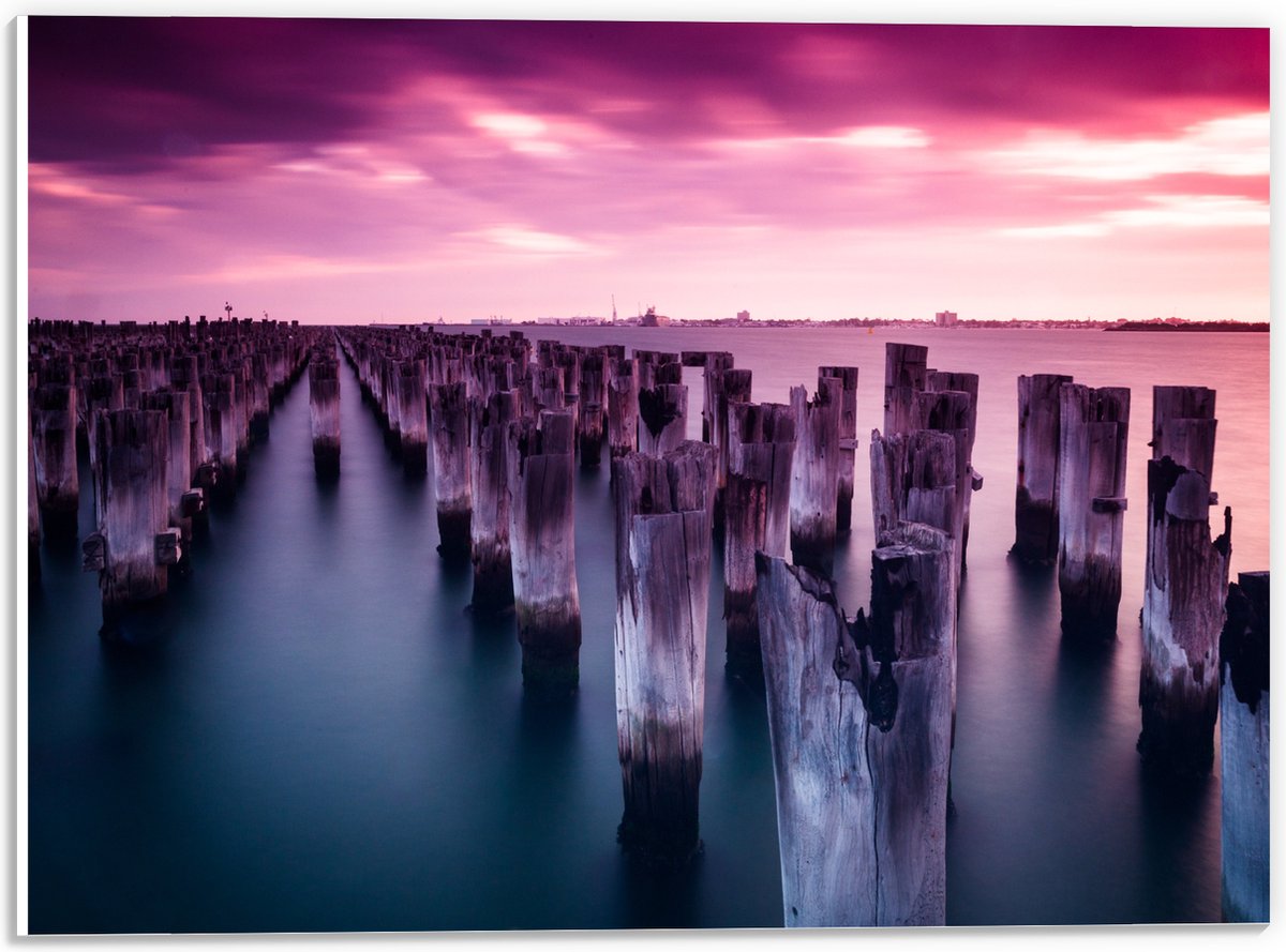 PVC Schuimplaat- Palen - Water - Hout - Zee - Kleuren - 40x30 cm Foto op PVC Schuimplaat