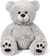Teddy beer knuffel van zachte pluche - 64 cm zittend/100 cm staand - grijs