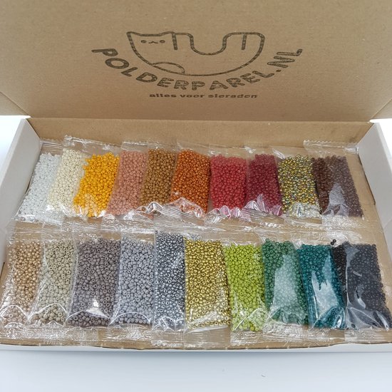 Assortiment de perles de rocaille 2 mm en 20 couleurs de terre différentes  6200 perles | bol