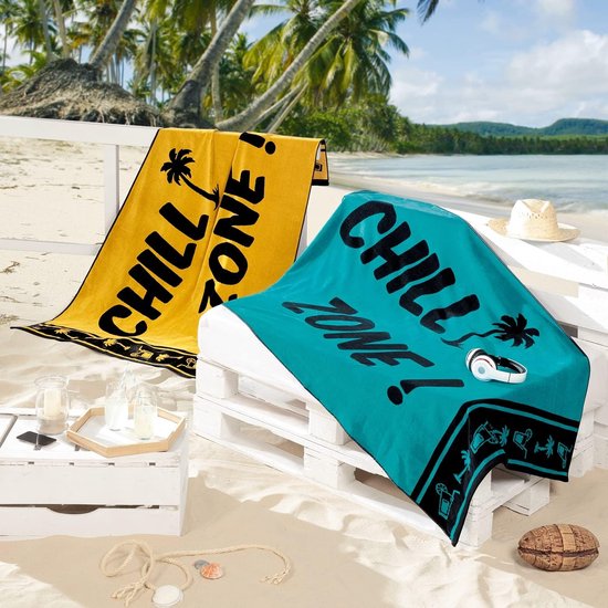 Serviette de plage éponge Tropical CHILL Zone turquoise, 100% coton, la  serviette de... | bol