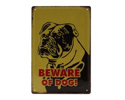 Wandbord – Beware of the dog - Bulldog – Vintage - Retro - Wanddecoratie – Reclame bord – Restaurant – Kroeg - Bar – Cafe - Horeca – Metal Sign - 20x30cm