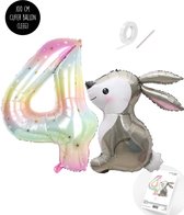 Snoes - Panpan Ensemble de ballons de Basis XXL Ballon numéroté Rainbow Gradient Star Sparkling Nude 4 - Sweet Rabbit + Number Ballon 4 Years - Hélium Convient