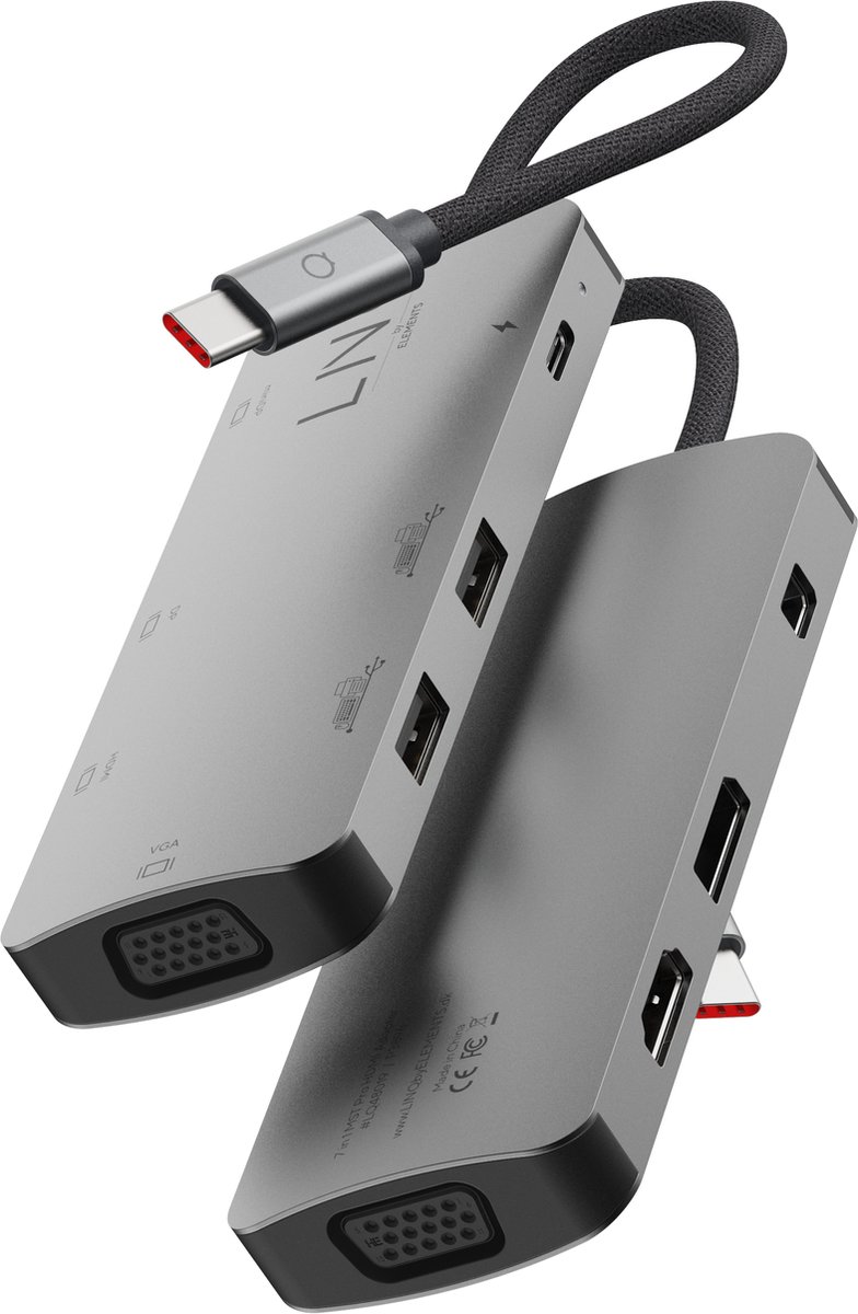 LINQ Connects 7-in-1 USB-C HDMI Adapter – Geschikt voor Triple Display MST, Multifunctionele Hub voor Laptops en Tablets
