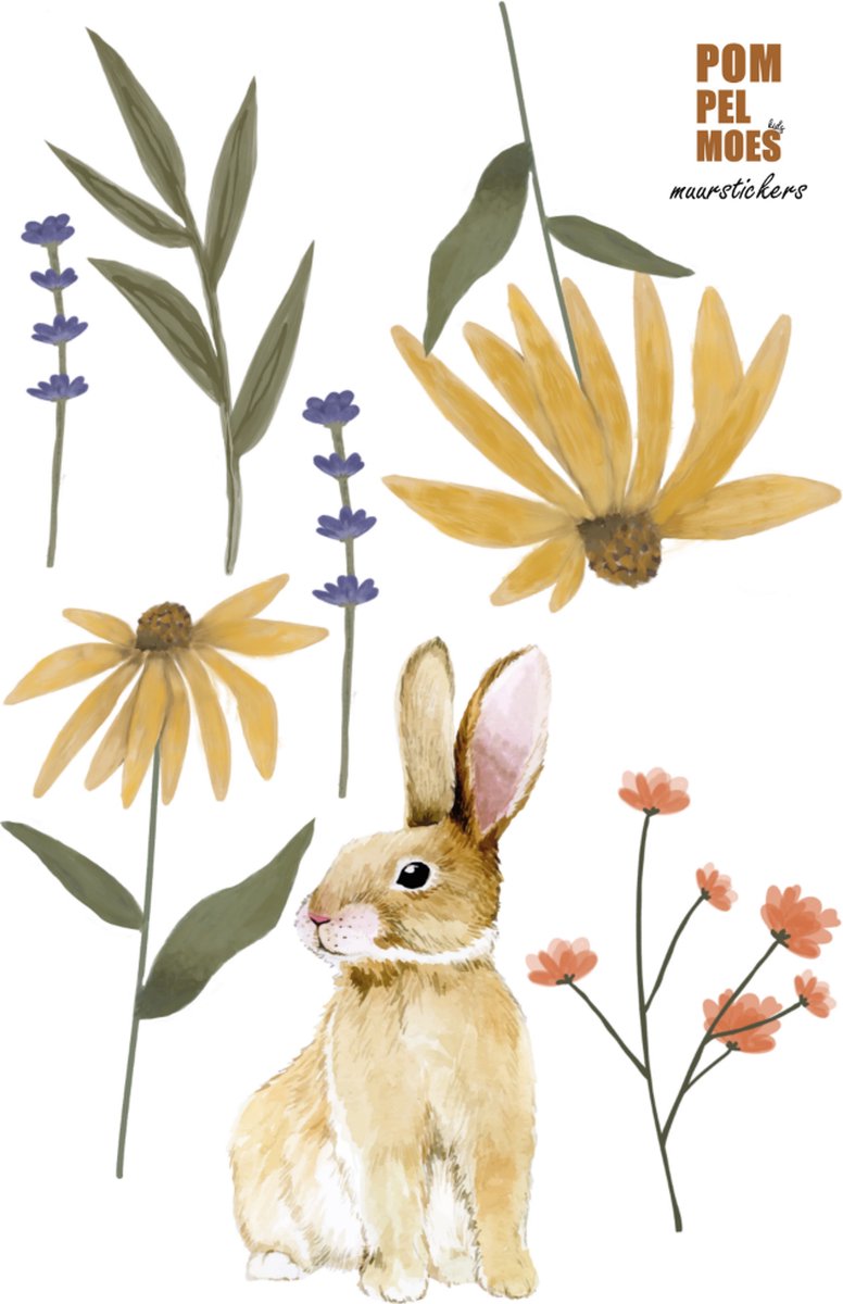 De haas tussen de wilde bloemen - Dieren Muursticker