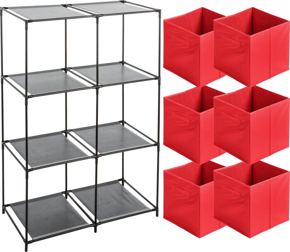 5Five Kastmandjes/opberg manden - rood - 6x stuks van 29L - Metalen rekje is 68 x 98 cm