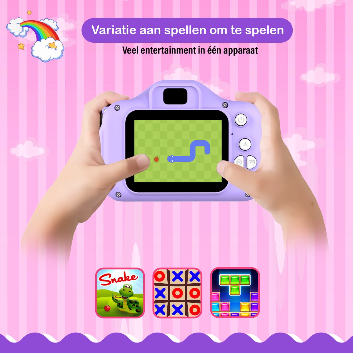 Ilona® Digitale Kindercamera HD 1080p inclusief stickervel - Speelgoedcamera - 32GB micro sd kaart - Fototoestel Voor Kinderen - Selfie Camera - Unicorn Paars — afbeelding 4