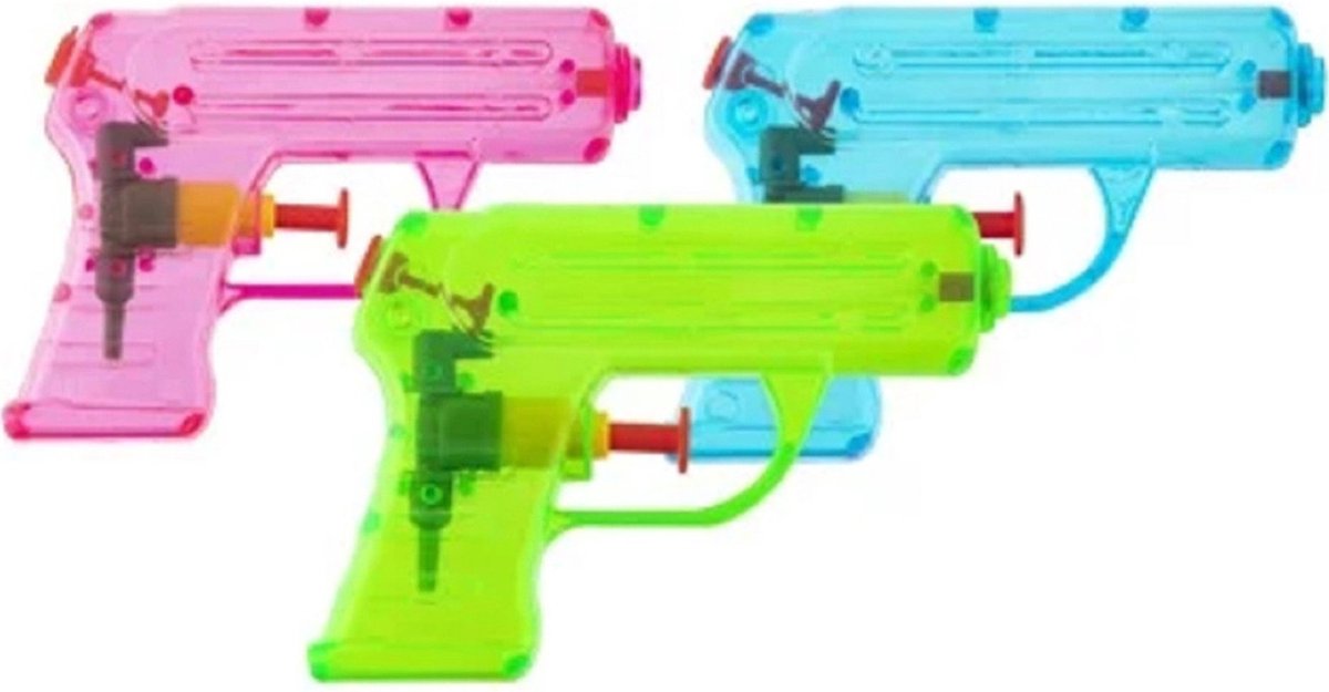 Grafix Waterpistooltje/waterpistool - 12x - klein model - 11 cm - blauw/roze/groen