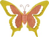 Mega Collections tuin/schutting decoratie vlinder - metaal - oranje - 24 x 18 cm