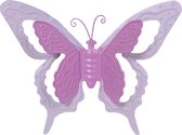 Mega Collections tuin/schutting decoratie vlinder - metaal - roze - 46 x 34 cm