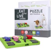 Eat Slow Live Longer Puzzel Rectangle – Intelligentie speelgoed voor honden – Interactief hondenspeelgoed – Uitdagende hondenpuzzel – Gerecyclede materialen – Te vullen met snacks - 25x26x5 cm - Groen
