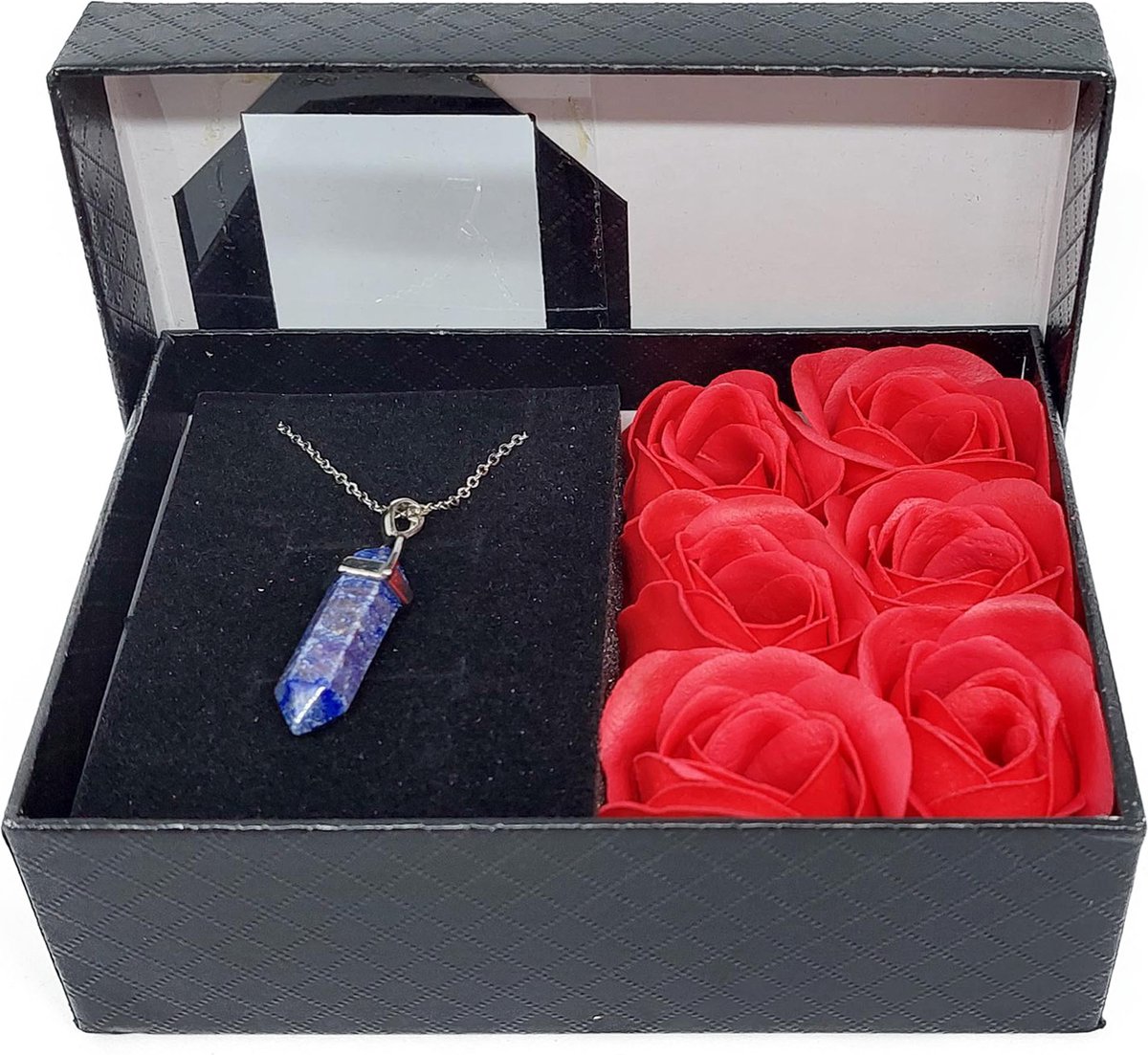 Roos Cadeau Doos Lapis Lazuli - Lapis lazuli Punthanger - Ketting - Cadeau doos kunst rozen