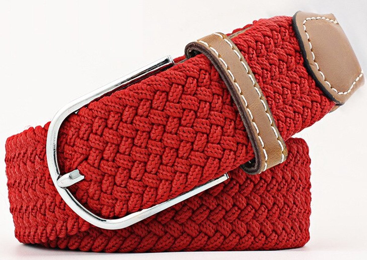 Gevlochten Riem - Elastisch - Rood - Geweven - Riemen Heren Dames - Papa Cadeau Voor Mannen - Vaderdag