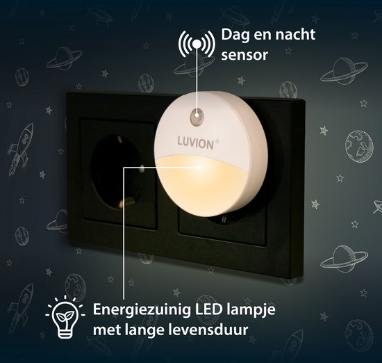 LUVION® LED Nachtlampje Stopcontact Duo Verpakking- Nachtlampje voor Baby's, Kinderen en Volwassenen - Luvion