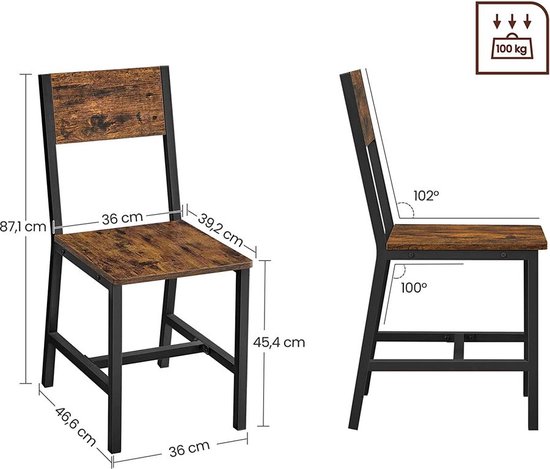 Rootz Eetkamerstoel - Gestoffeerde Eetkamerstoelen - Set Van 2 Eetkamerstoelen - Stoel - Spaanplaat/Staal - Vintage Bruin-zwart - 36 x 46,6 x 87,1 cm (L x B x H)