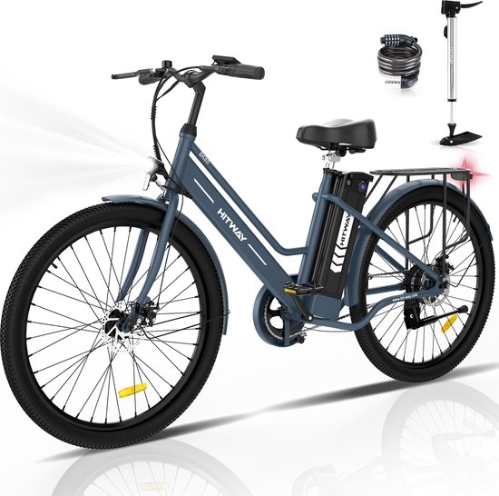 Vélo électrique Hitway BK8S | Vélo pour femmes | 35-70KM | 26 pouces |  Moteur 250W | Bleu | bol