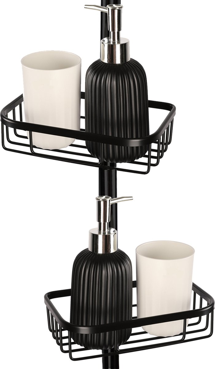 Goliving Doucherek hangend - Doucherekje - Zonder Boren - Keukenrek - Gootsteen Organizer - Badkamer Accessoires - 19,5 cm - Set van 2 - Zwart