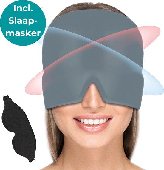 Nizami Migraine Muts 600 gr. - Migraine Masker - Hoofdpijn Masker - Warmte en Koude Therapie - Incl. Freezer Bag + Slaapmasker - Grijs