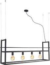 QAZQA cage rack - Industriele LED Smart Hanglamp eettafel incl. wifi voor boven de eettafel | in eetkamer - 4 lichts - L 118 cm - Zwart - Industrieel - Woonkamer | Slaapkamer | Keuken
