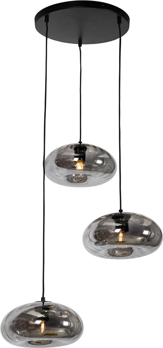 QAZQA ayesha - Art Deco Hanglamp - 3 lichts - Ø 56 cm - Zwart - Woonkamer | Slaapkamer | Keuken - QAZQA