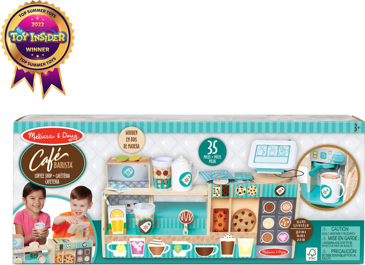 Melissa & Doug Café Barista en bois (35 pièces), Jouets en bois, Jeu de  rôle, Jouets