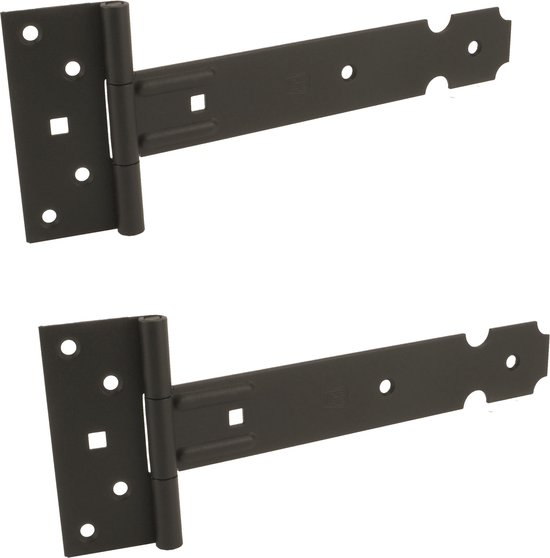 3x Poortscharnieren / hekscharnieren staal zwart epoxy - 40 x 3.5 cm - sluitwerk en hekwerkonderdelen - scharnieren voor poorten / kruishengen