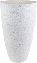 Hoge bloempot/plantenpot vaas gerecycled kunststof/steenpoeder wit dia 29 cm en hoogte 50 cm - Binnen en buiten