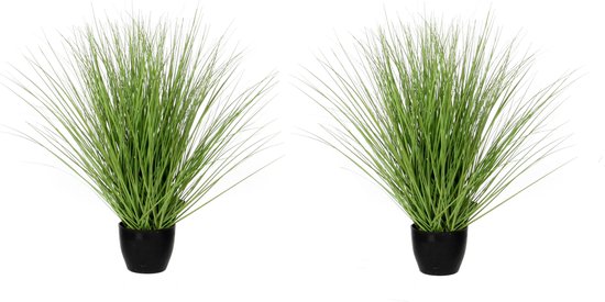 2x stuks kunstgras/grasplant kunstplanten groen in pot H50 x D40 cm - Kunstplanten/nepplanten
