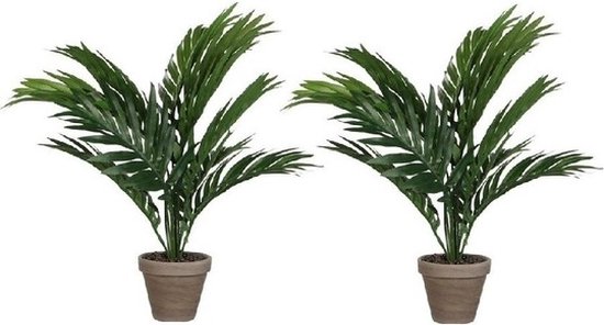 2x Groene Areca palm kunstplanten 40 cm - Kunstplanten/nepplanten