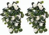 2x Witte geranium kunstplant hangplant 70 cm - Kunstplanten/nepplanten - Hangplanten