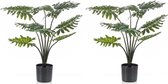 2x Groene Philodendron kunstplant 60 cm in zwarte pot - Kunstplanten/nepplanten