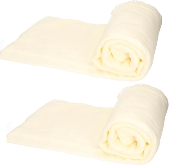 6x Fleece deken/plaid met franjes off white 130 x 170 cm - Woonkleed - Fleecedekens