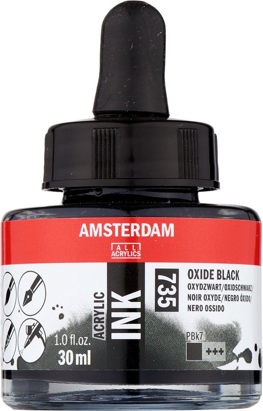 Amsterdam Acrylic Inkt Fles 30 ml Oxydzwart 735 - Amsterdam