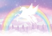 Fotobehang - Vlies Behang - Regenboog en Pegasus - Unicorn - Kinderbehang - 520 x 318 cm