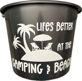 Cadeau Emmer - Lifes better at the Camping & Beach - 12 liter - zwart - cadeau - geschenk - gift - kado - vakantie - zomer - camping - strand