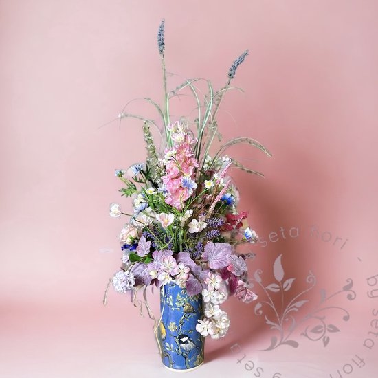 Seta Fiori - Barbie pink - Zijden kunst bloemen boeket - roze blauw - 80cm  - compleet... | bol.com