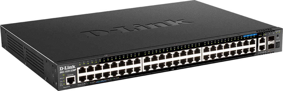 D-Link DGS-1520-52MP Managed L3 Gigabit Ethernet (10/100/1000) Power over Ethernet (PoE) 1U Zwart