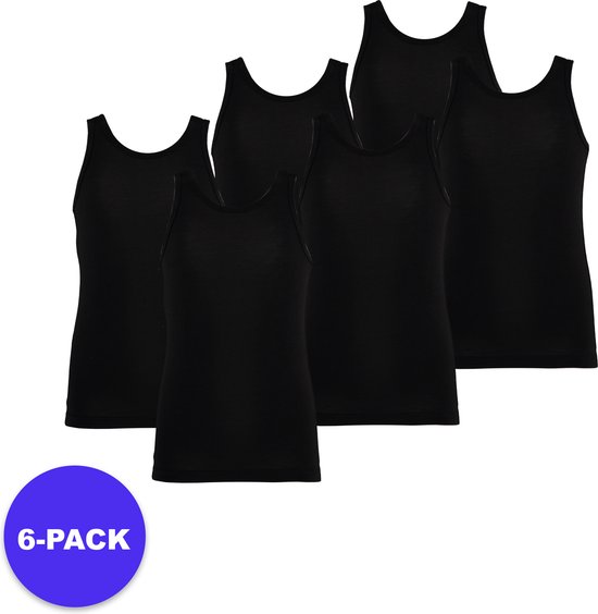 Apollo (Sports) - Bamboe kinderhemd - Ronde Hals - Zwart - Maat 134/140 - 6-Pack - Voordeelpakket